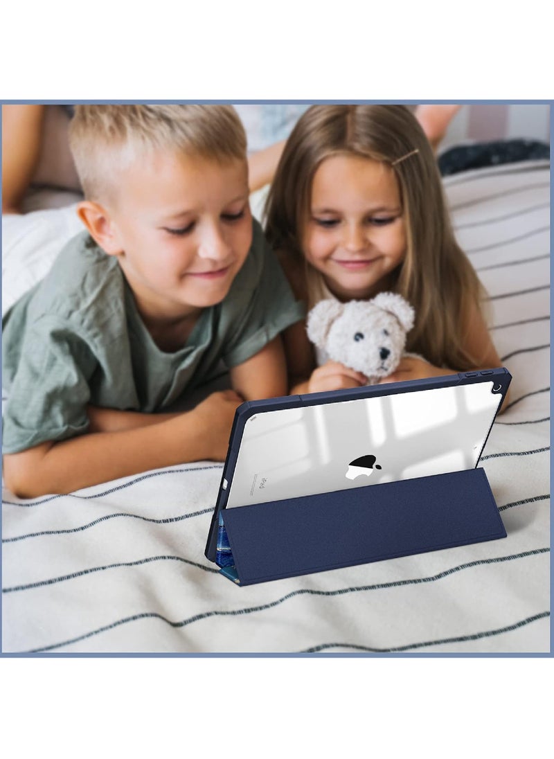 Rock Pow - Hybrid Slim Case for iPad 9/8/7th Generation (2021/2020 / 2019) 10.2 Inch - [Built-in Pencil Holder] Shockproof Cover with Clear Transparent Back Shell Auto Sleep Wake Ocean Marble - Image 1
