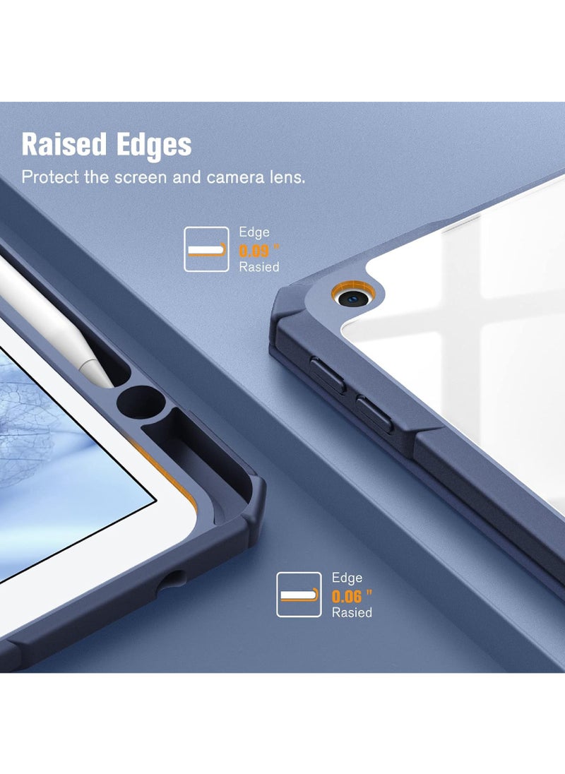 Rock Pow - Hybrid Slim Case for iPad 9/8/7th Generation (2021/2020 / 2019) 10.2 Inch - [Built-in Pencil Holder] Shockproof Cover with Clear Transparent Back Shell Auto Sleep Wake Ocean Marble - Image 1