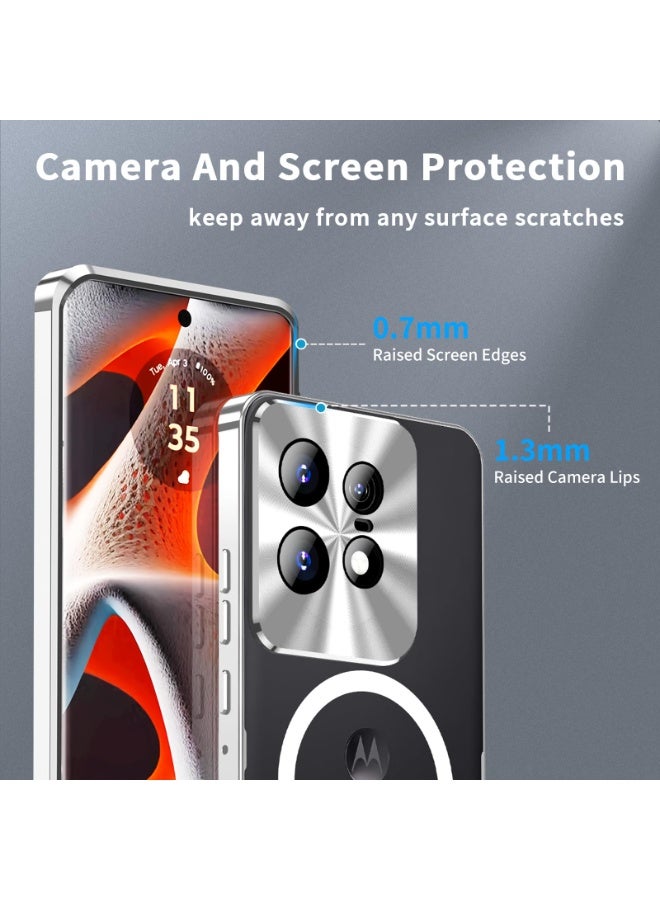Shockproof Case Compatible with Motorola Edge 50 Pro 5G, Metal Frame Bumper Case + Matte PC Cover 【Scratch Resistant】 with Lens Protection Support Magnetic Wireless Charger - Image 3