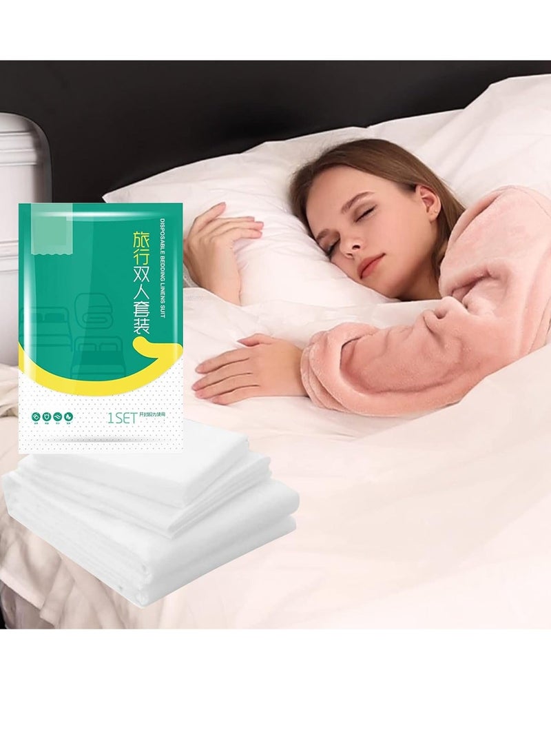 Pillowcase SetsDisposable Bed Sheets, 4-Piece Portable Disposable Sheet Ready to use Disposable Bedding Set - Image 1