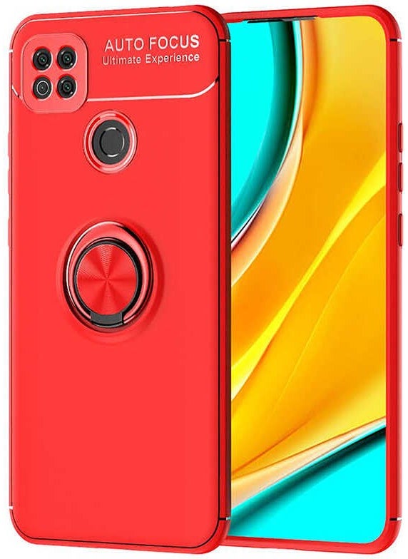 Nevarium Xiaomi Redmi 9c Case Ring Silicone Range - Red  - Image 1
