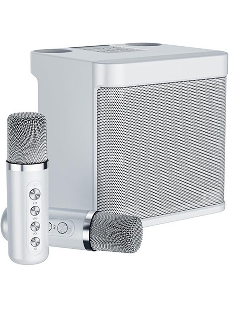 For Karaoke Machine For Adults & Kids Portable Bluetooth Karaoke Speaker With 2 Wireless Microphones PA Speaker System For Indoor Outdoor Party Family Party(White)  - Image 1