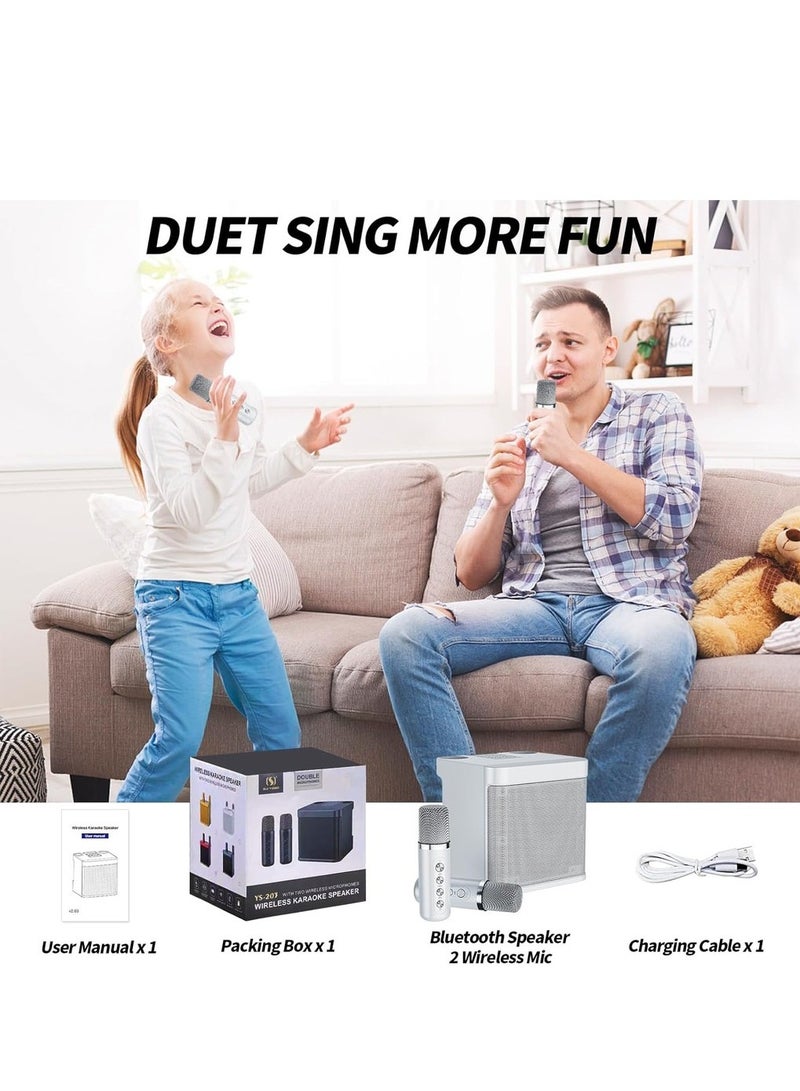 For Karaoke Machine For Adults & Kids Portable Bluetooth Karaoke Speaker With 2 Wireless Microphones PA Speaker System For Indoor Outdoor Party Family Party(White)  - Image 3