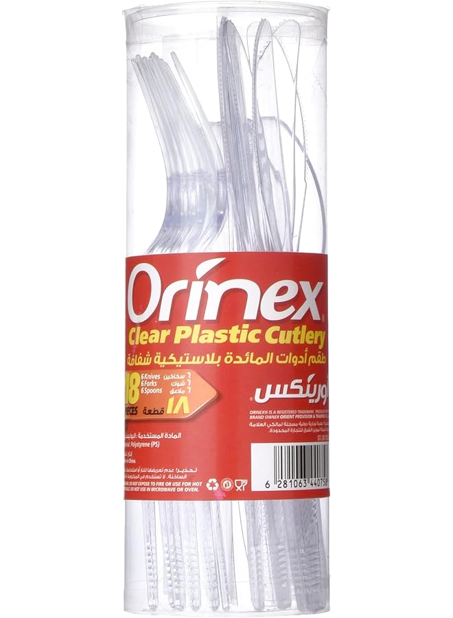 Orinex Plastic Cutlery Set 18 Pcs Clear 6281063440758 - Image 1