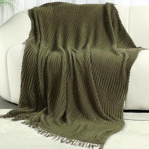 Blagic Knitted Throw Blanket for Couch, Bed and Sofa. Super Soft Blanket with Tassels, Dark Green Throw Blanket, 60 x 80 Inches Lightweight & Cosy Home Decor - Image 4