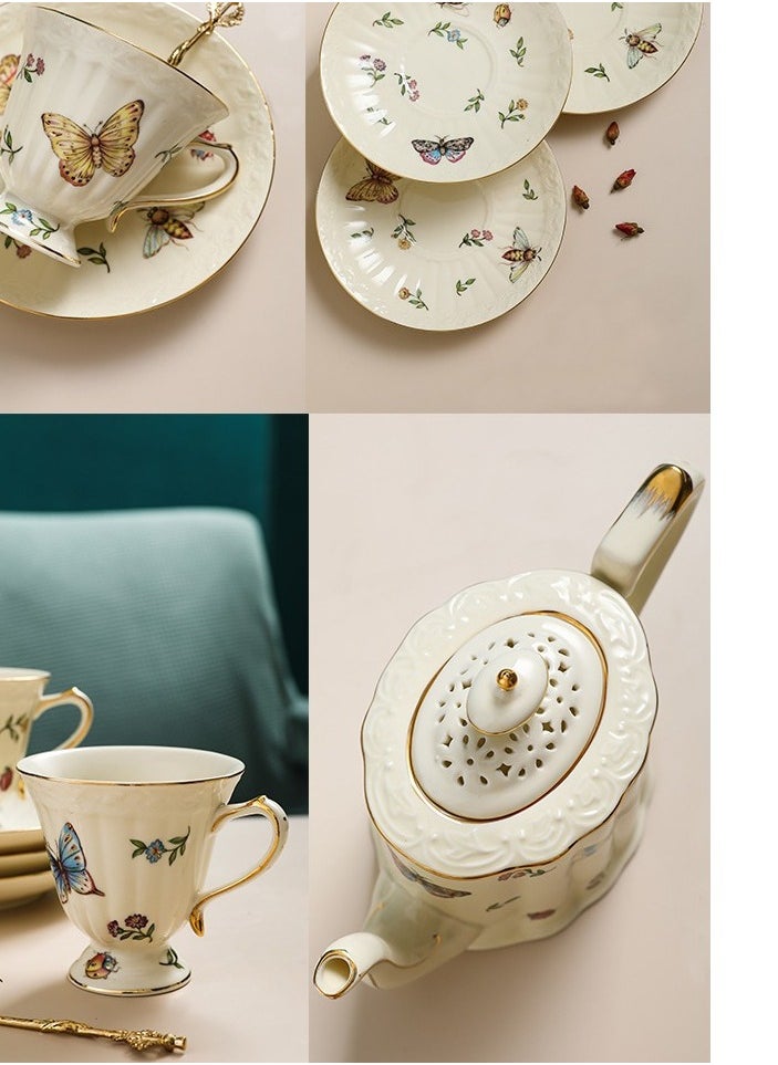 Generic Retro Ceramic Espresso Cups Coffee Mug Sets Vintage Flower Pattern Porcelain Cup and Saucer Sets for Coffee Tea(3 Cup 3 Saucer)  - Image 3