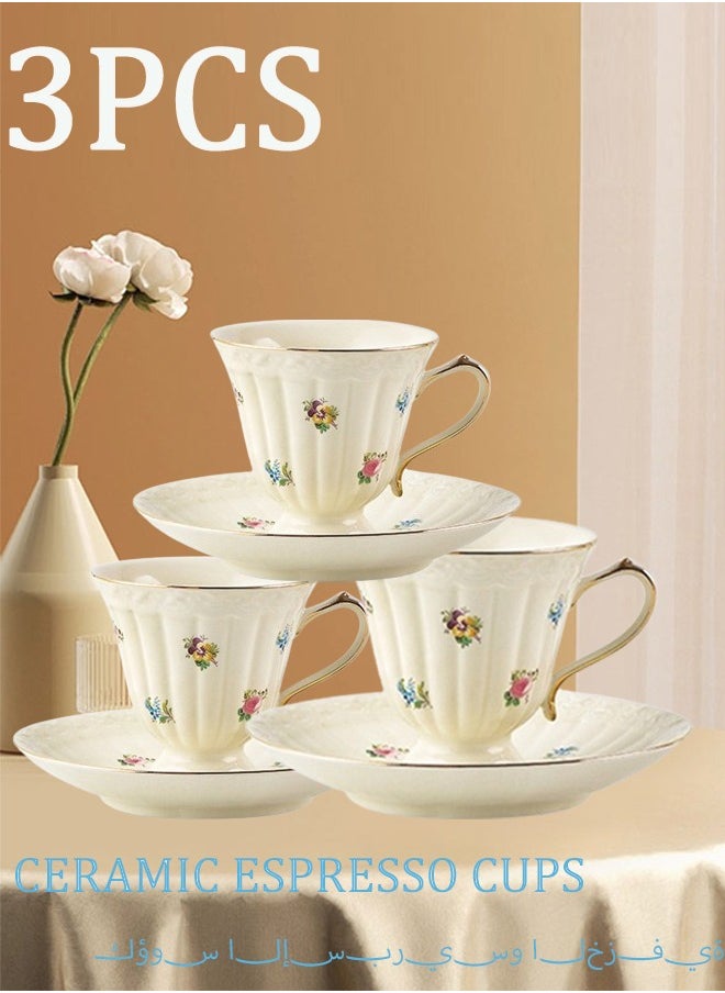Generic Retro Ceramic Espresso Cups Coffee Mug Sets Vintage Flower Pattern Porcelain Cup and Saucer Sets for Coffee Tea(3 Cup 3 Saucer)  - Image 1