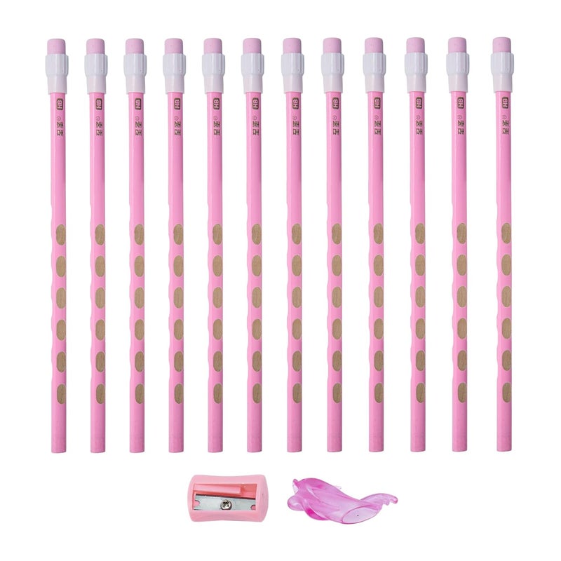 GETHOME Gethome Dongdong 12 Pcs Unique Pencils with Top Erasers 1 Hand Grip and 1 Sharpner School Stationery Set for Kids Writing Drawing Sketching Pack Of 1  - Image 3