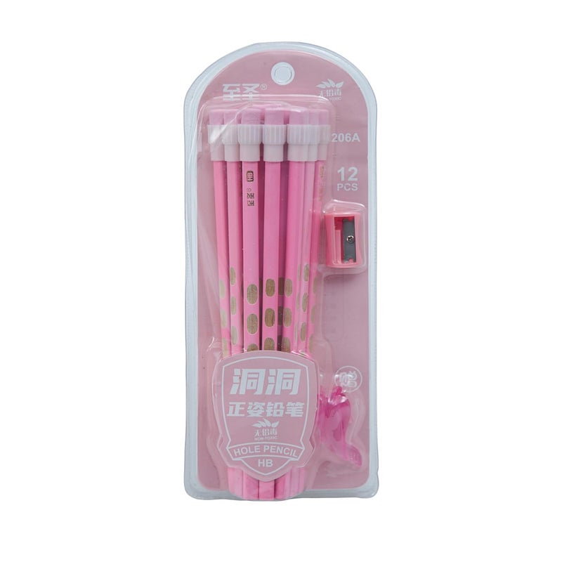 GETHOME Gethome Dongdong 12 Pcs Unique Pencils with Top Erasers 1 Hand Grip and 1 Sharpner School Stationery Set for Kids Writing Drawing Sketching Pack Of 1  - Image 1
