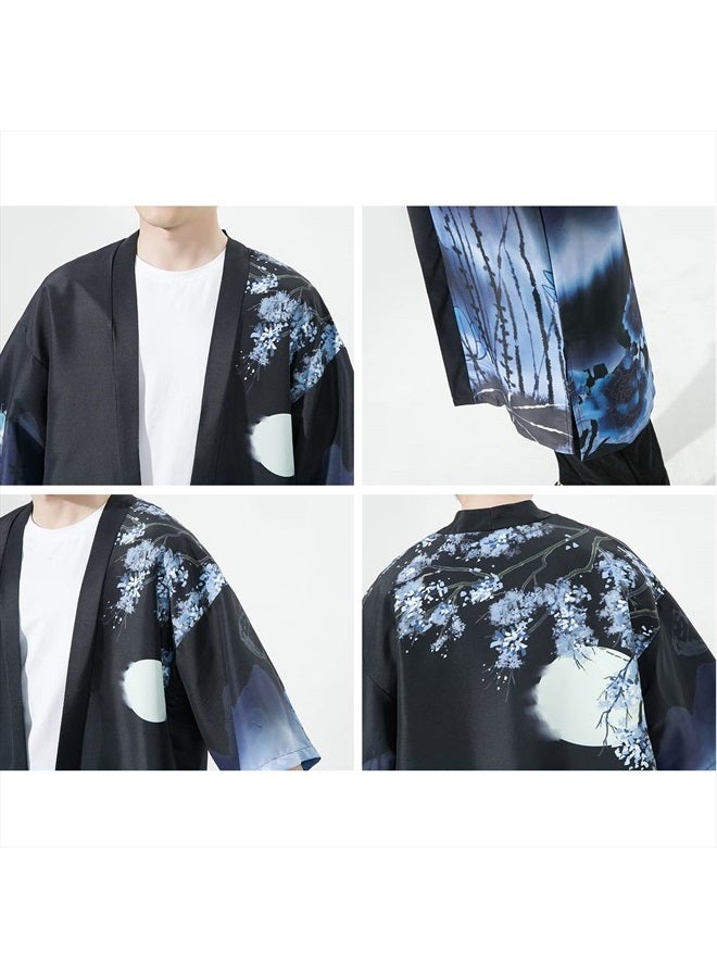 HAORUN Men Japanese Kimono Coat Loose Yukata Outwear Long Bathrobe Tops Vintage 