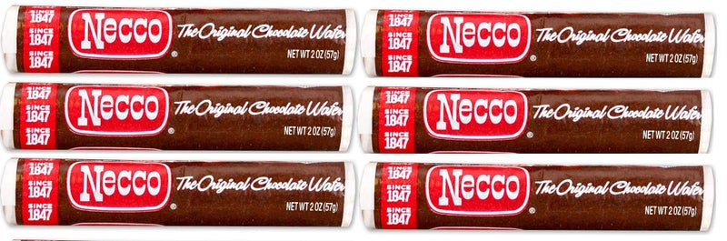 Necco Wafers Original Chocolate Flavored Hard Candy Rolls - Bundle of 6 Rolls, 2.02oz - Image 1