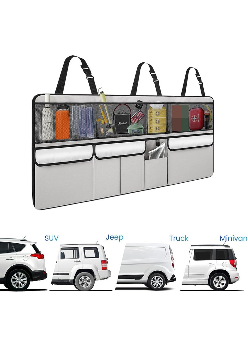 SYOSI Car Boot Tidy for Storage - Large 9-Pocket Car Boot Organizer with Waterproof Oxford Cloth, Easy Installation & Foldable Design for SUV, Van & Larger Vehicles, Ideal for Travel & Daily Use (Grey) - Image 2