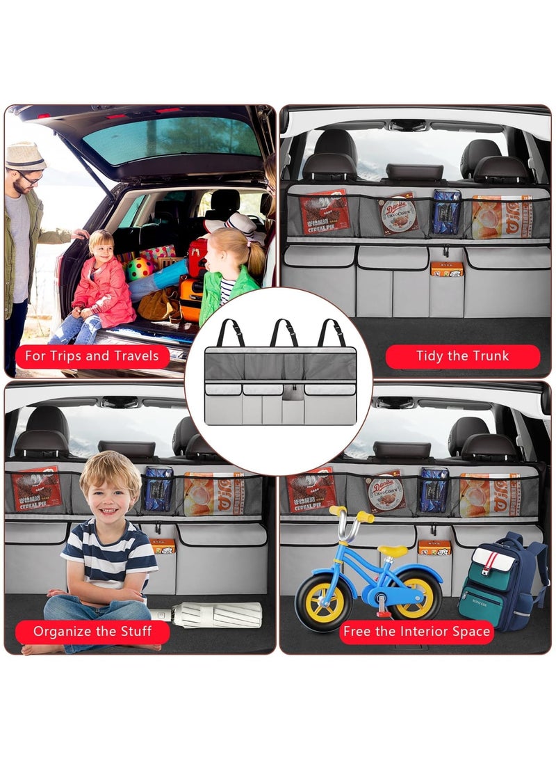 SYOSI Car Boot Tidy for Storage - Large 9-Pocket Car Boot Organizer with Waterproof Oxford Cloth, Easy Installation & Foldable Design for SUV, Van & Larger Vehicles, Ideal for Travel & Daily Use (Grey) - Image 5