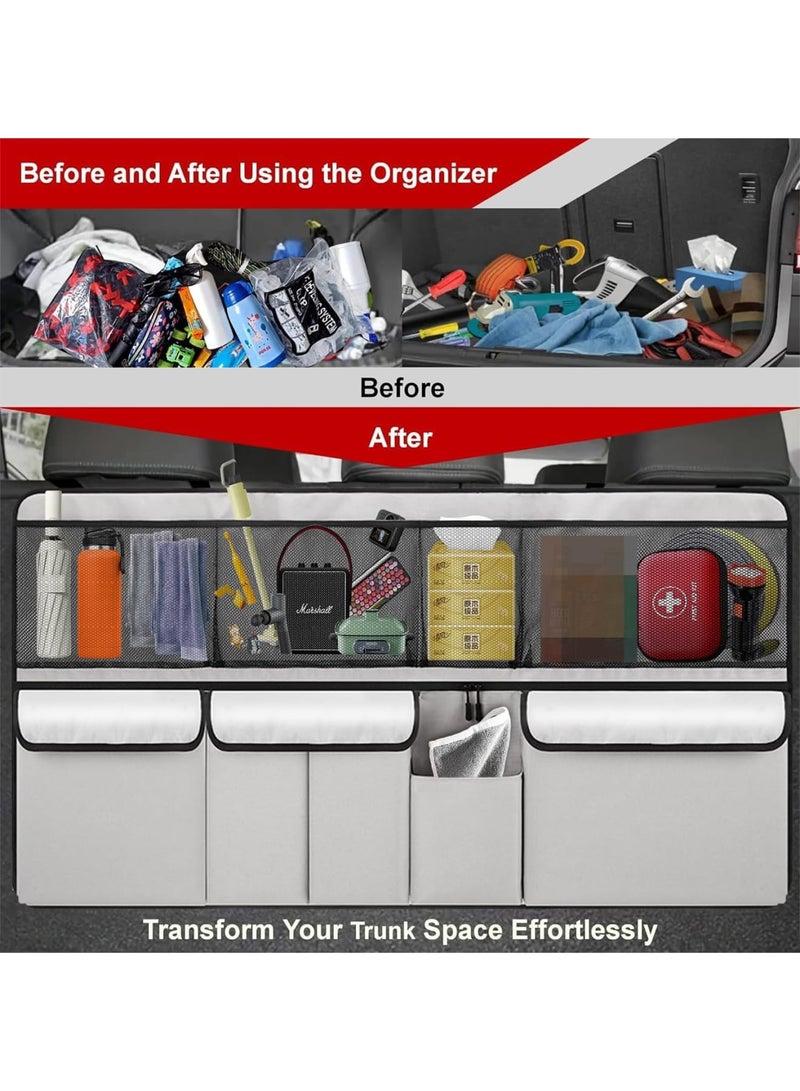 SYOSI Car Boot Tidy for Storage - Large 9-Pocket Car Boot Organizer with Waterproof Oxford Cloth, Easy Installation & Foldable Design for SUV, Van & Larger Vehicles, Ideal for Travel & Daily Use (Grey) - Image 3