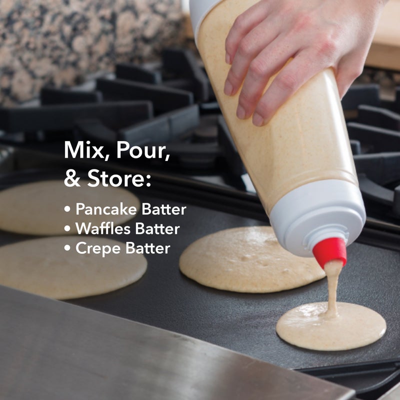 Whiskware Pancake Bottle, Batter Dispenser and Mixer with BlenderBall Wire Whisk, Durable, No-Mess, BPA Free, Dishwasher Safe, Mint - Image 2