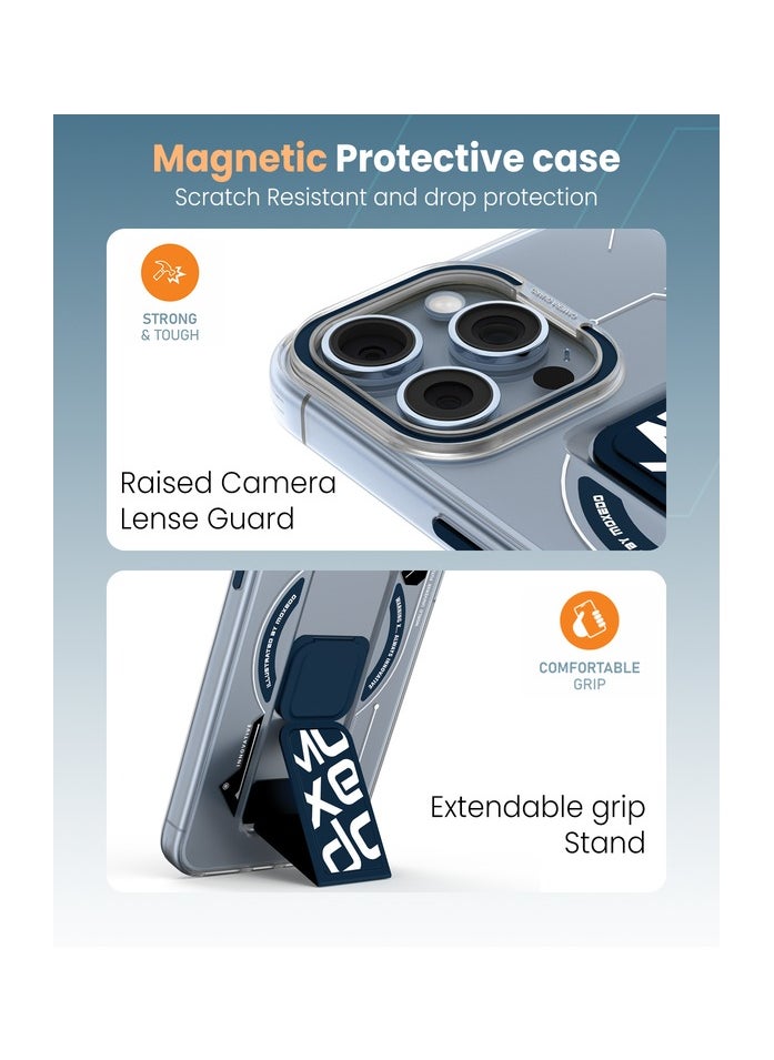 Moxedo Moxedo Magnetic Protective Case Scratch Resistant Drop Protection with Built-in Extendable Grip Stand Compatible for iPhone 13 Pro Max 6.7 inch - Blue  - Image 2