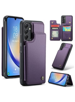 CaseMe Wallet Case for Samsung Galaxy A54, Premium Handmade Durable PU Leather Slim Shockproof Case with [Double Magnetic Clasp] [Card Holder] [Kickstand] [RFID Blocking] (Purple)  - Image 1