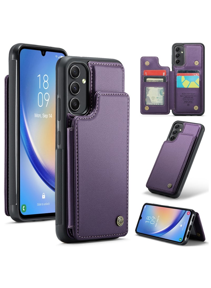 CaseMe Wallet Case for Samsung Galaxy A54, Premium Handmade Durable PU Leather Slim Shockproof Case with [Double Magnetic Clasp] [Card Holder] [Kickstand] [RFID Blocking] (Purple)  - Image 1