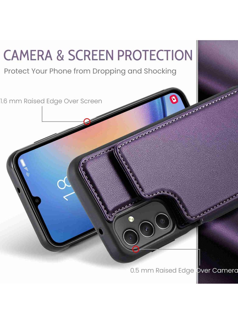 CaseMe Wallet Case for Samsung Galaxy A54, Premium Handmade Durable PU Leather Slim Shockproof Case with [Double Magnetic Clasp] [Card Holder] [Kickstand] [RFID Blocking] (Purple)  - Image 2