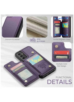 CaseMe Wallet Case for Samsung Galaxy A54, Premium Handmade Durable PU Leather Slim Shockproof Case with [Double Magnetic Clasp] [Card Holder] [Kickstand] [RFID Blocking] (Purple)  - Image 3