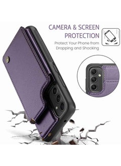CaseMe Wallet Case for Samsung Galaxy A54, Premium Handmade Durable PU Leather Slim Shockproof Case with [Double Magnetic Clasp] [Card Holder] [Kickstand] [RFID Blocking] (Purple)  - Image 4