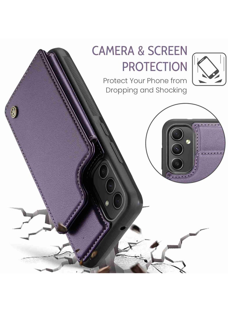CaseMe Wallet Case for Samsung Galaxy A54, Premium Handmade Durable PU Leather Slim Shockproof Case with [Double Magnetic Clasp] [Card Holder] [Kickstand] [RFID Blocking] (Purple)  - Image 4