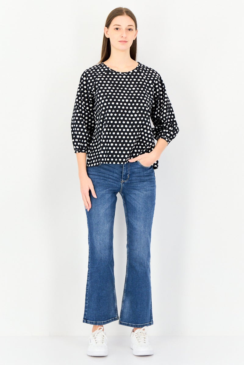 Levi's بلوزة نسائية بأكمام طويلة وياقة دائرية بنقاط بولكا، متعددة الألوان - Image 4