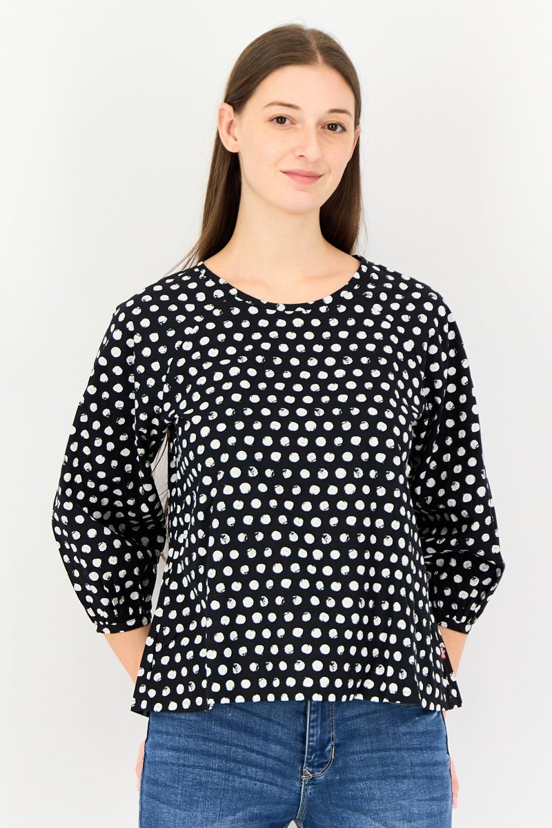 Levi's بلوزة نسائية بأكمام طويلة وياقة دائرية بنقاط بولكا، متعددة الألوان - Image 1