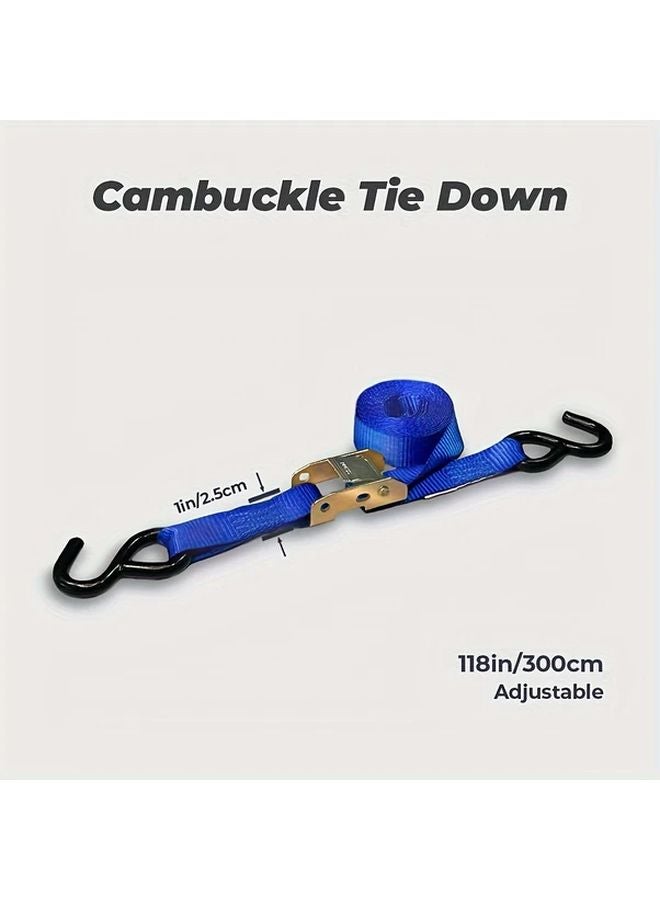 4pcs Blue Heavy Duty Metal Fabric Cambuckle Tie Down Straps Coated S Hooks - Image 4