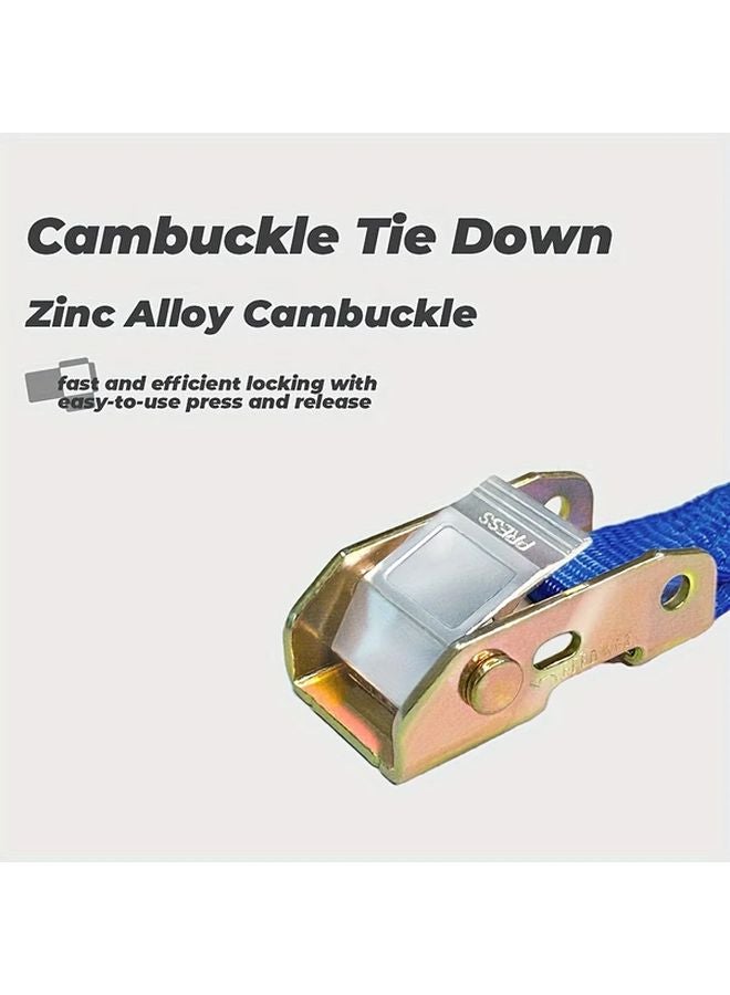 4pcs Blue Heavy Duty Metal Fabric Cambuckle Tie Down Straps Coated S Hooks - Image 3