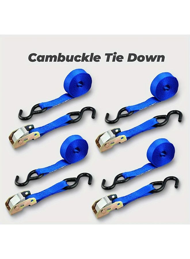 4pcs Blue Heavy Duty Metal Fabric Cambuckle Tie Down Straps Coated S Hooks - Image 2