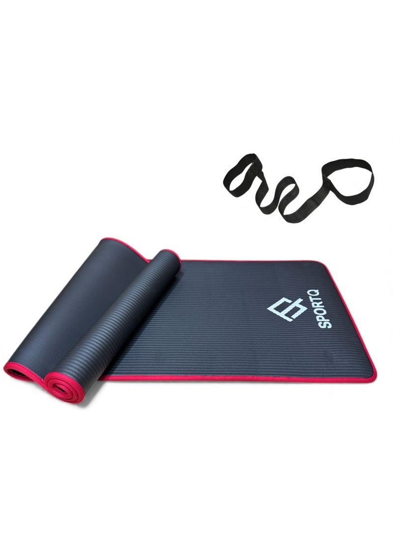 سبورت كيو سجادة لتمارين اليوجا غير قابلة للانزلاق بسمك 10 ملم مع حزام مرفق من سبورت كيو، مثالية للتدريبات عالية الكثافة والبيلاتس واليوجا والعديد من التمارين المنزلية الأخرى - Image 1