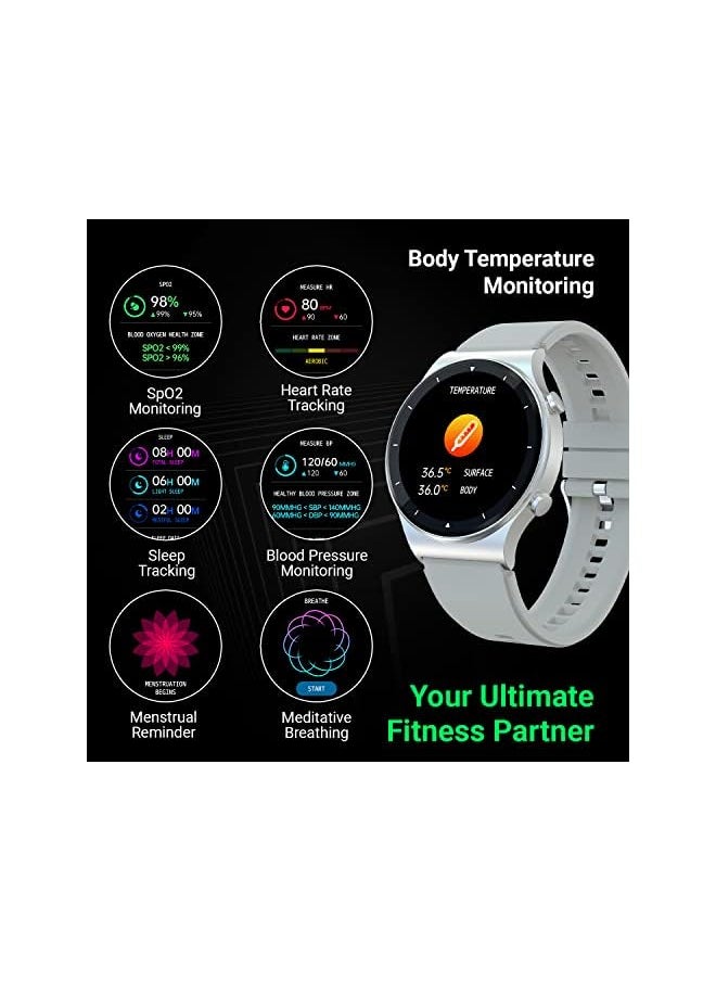 Fire-Boltt - Fire-Boltt 360 Pro Bluetooth Calling 360*360 Pro Display Smart Watch With Rolling Ui & Dual Button Technology, Spo2, Heart Rate & Temperature Monitoring With Local Music And Tws Pairing - Silver - Image 1