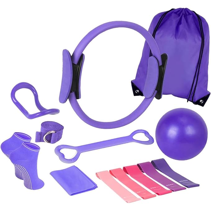 ZOOMELLA 13 Pieces Pilates Ring Circle Set Supplies for Bodybuilding Fitness Exercise Purple - Image 4
