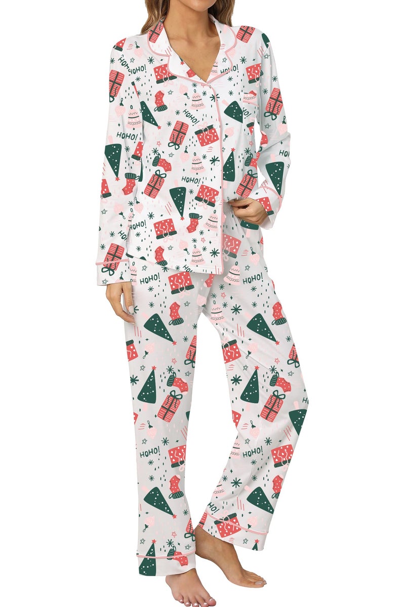 LUBOT Christmas Pajamas 100 Cotton Womens Pajamas Set Soft 2PC PJ Set for Women Long Sleeve ButtonDown Xmas Two Piece Sleepwear Loungewear GiftXL - Image 2