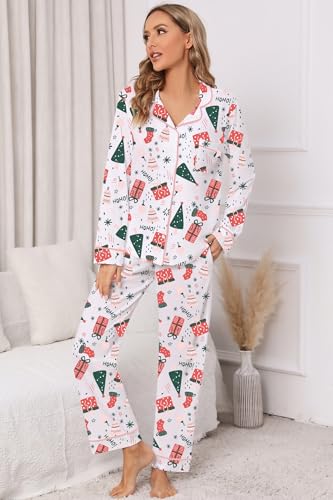 LUBOT Christmas Pajamas 100 Cotton Womens Pajamas Set Soft 2PC PJ Set for Women Long Sleeve ButtonDown Xmas Two Piece Sleepwear Loungewear GiftXL - Image 3