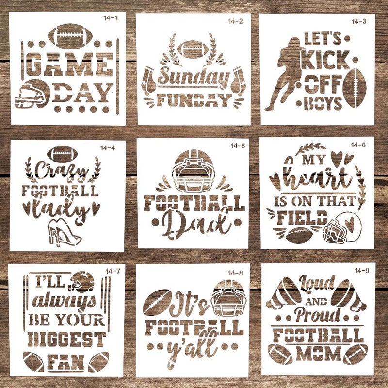 SLGIFT DIY Decorative Reusable Letter Stencil Template for DIY Crafts Scrabooking Painting on Cake WoodCanvasFloorWallTile 59 x 59 Inch Set of 9 Football