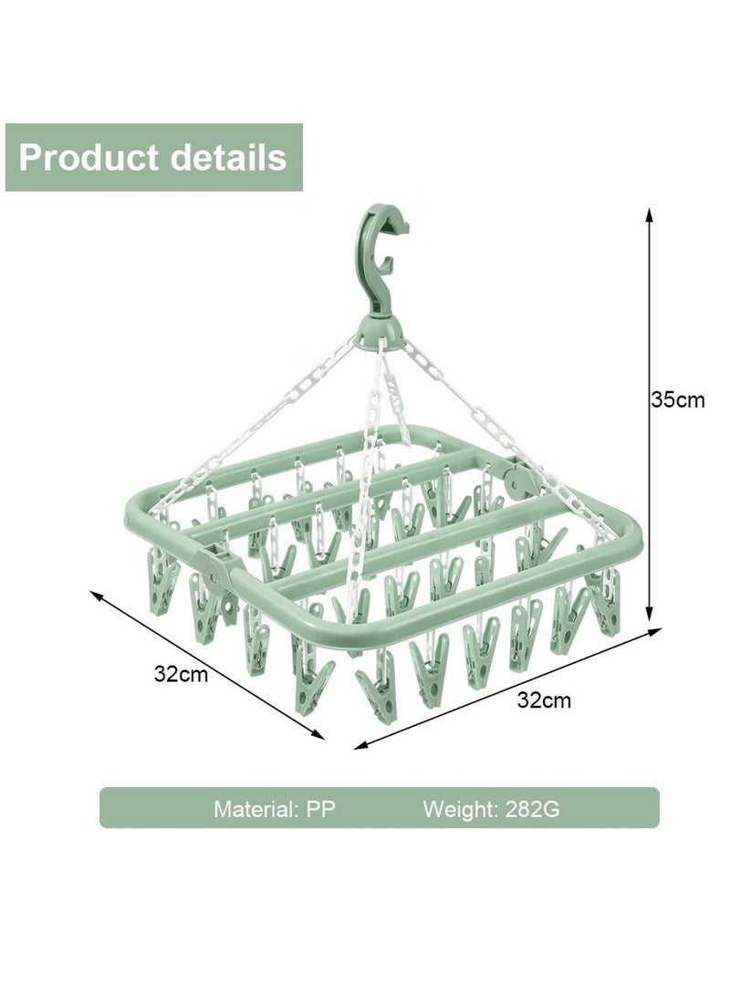 SHAOZHEN Sock Airer with 32 Clips, Indoor and Outdoor Clothes Hanging Airer, Folding Rotary Clothes Airer for Socks, Underwear and Small Clothes (Green) - Image 2