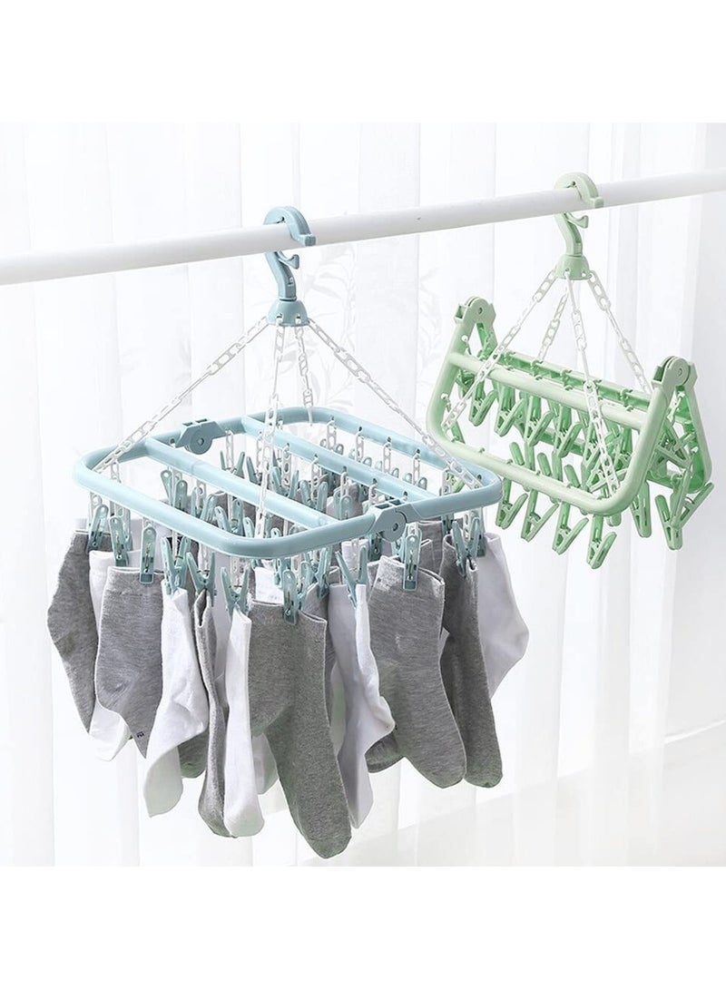 SHAOZHEN Sock Airer with 32 Clips, Indoor and Outdoor Clothes Hanging Airer, Folding Rotary Clothes Airer for Socks, Underwear and Small Clothes (Green) - Image 4