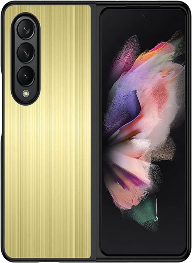 Next Next Store Glitter Case Metal Mirror Flip Case Compatible with Samsung Galaxy Z Fold 3, Hard Raised Camera Edges Protection from Scratches (Shiny Gold)