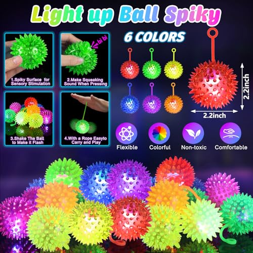 SHQDD 120PCS Light Up Ball Bouncy Balls for Kids 6 Colors LED Flashing Squeaky Ball 22inch Light Up Toys Fidget Sensory Toys Glow in The Dark Party Favors for Teens Adults Children - Image 5