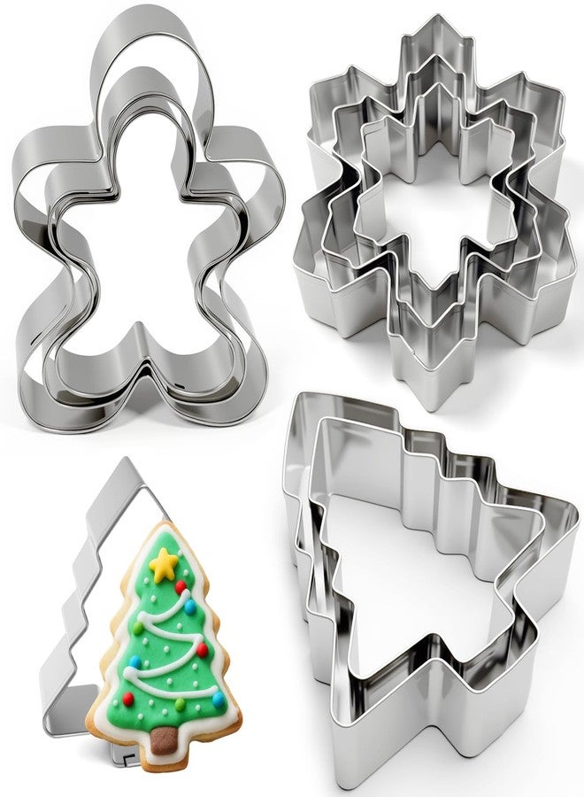 VTUGP Metal Christmas Tree, Gingerbread Man, Snowflake Cookie Cutters Christmas Shapes Large Medium Small Size, Thickened Biscuit Cutter Molds Set for Winter Holiday Baking - Image 1