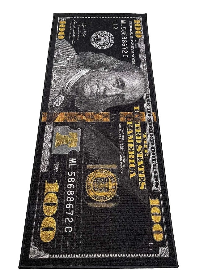 HUAHOO Black Money Rugs 100 Dollar Bill Cool Area Rug Door Mat Runner for Living Room Bedroom Indoor Outdoor Rug (31.5" x 78.7") - Image 1