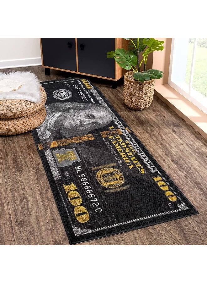 HUAHOO Black Money Rugs 100 Dollar Bill Cool Area Rug Door Mat Runner for Living Room Bedroom Indoor Outdoor Rug (31.5" x 78.7") - Image 4