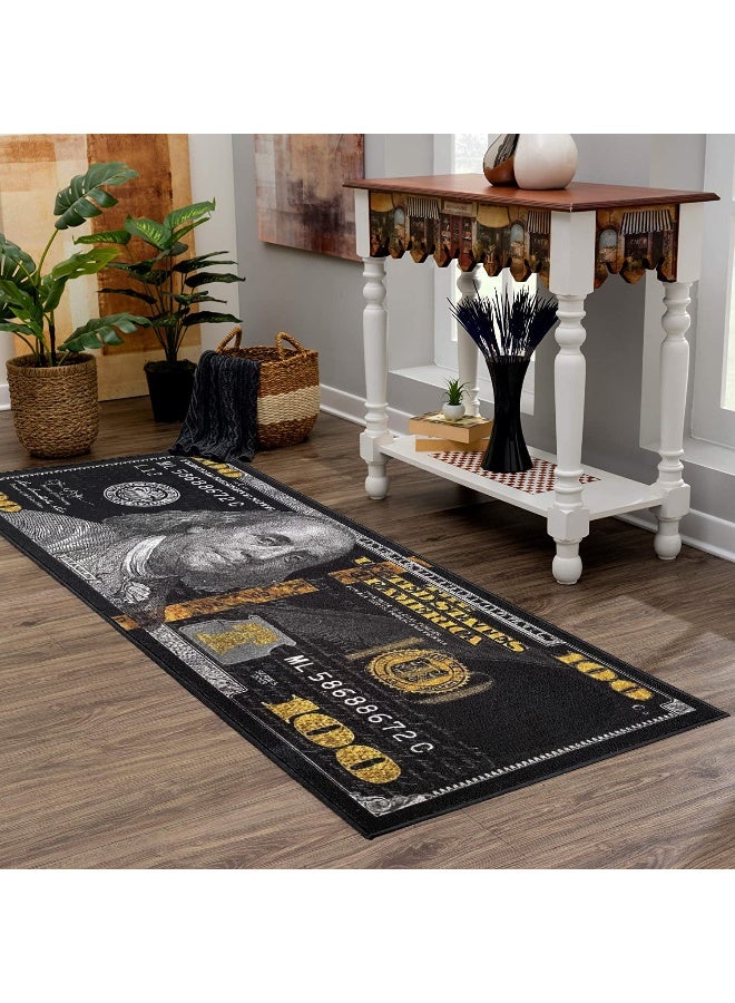 HUAHOO Black Money Rugs 100 Dollar Bill Cool Area Rug Door Mat Runner for Living Room Bedroom Indoor Outdoor Rug (31.5" x 78.7") - Image 5