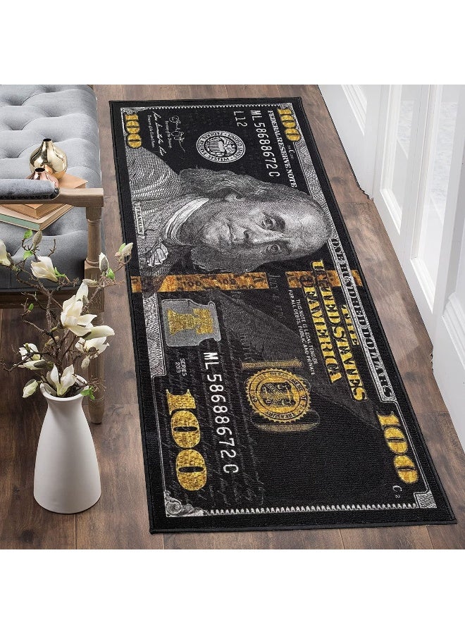 HUAHOO Black Money Rugs 100 Dollar Bill Cool Area Rug Door Mat Runner for Living Room Bedroom Indoor Outdoor Rug (31.5" x 78.7") - Image 3