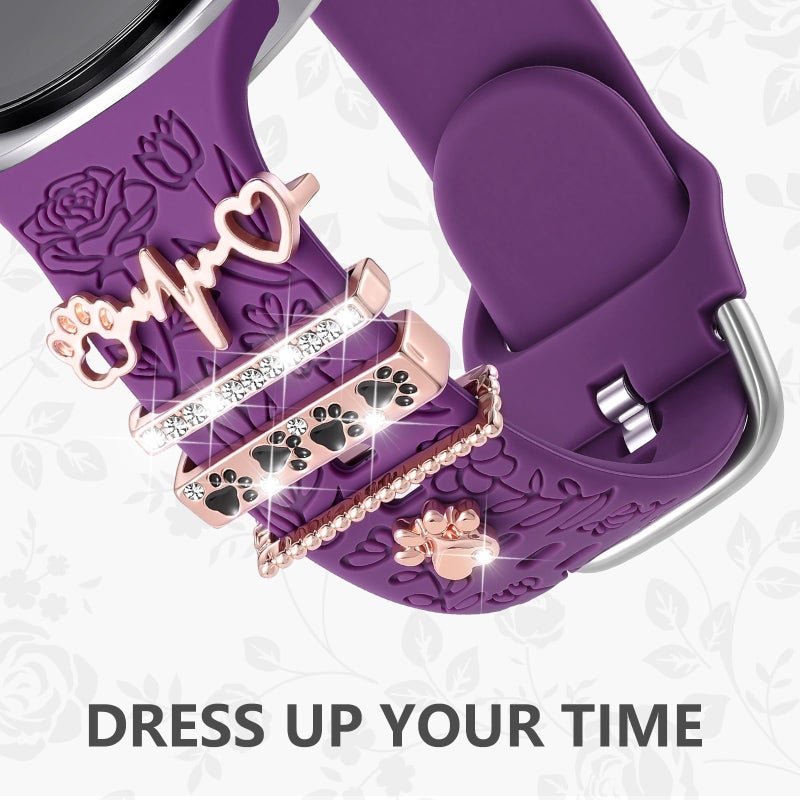 DaQin Flower Engraved Bands Compatible with Samsung Galaxy Watch 8 Band 40mm 44mm/Galaxy Watch 8 Classic 46mm, Soft Silicone Replacement Strap with Fancy Decorative Charms Accessories for Women - Image 3