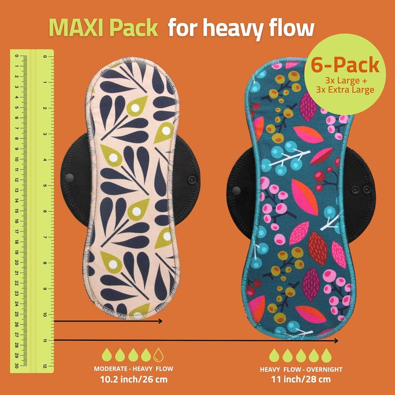 Natissy Organic Cotton Reusable Sanitary Pads for Heavy Flow Incontinence LXL 6Pack HighTemp Washable Period Pads for Women Made in EU NonIrritating Towels Soft Reusable Pads for Comfortable Care - Image 2