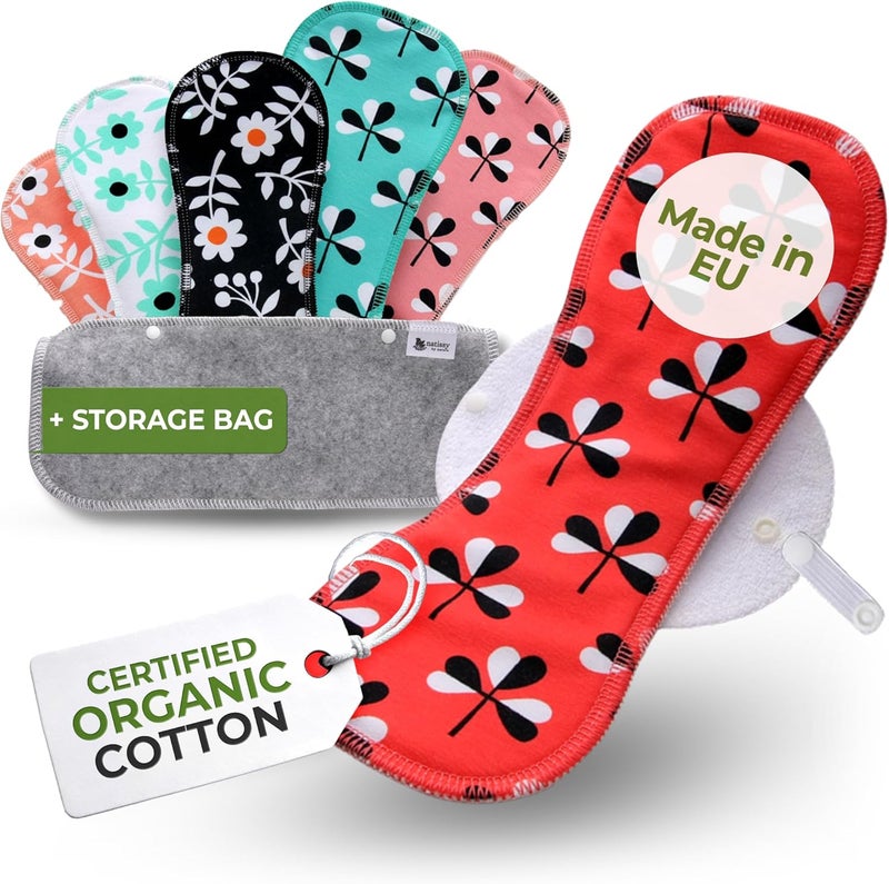 Natissy Organic Cotton Reusable Sanitary Pads for Heavy Flow Incontinence LXL 6Pack HighTemp Washable Period Pads for Women Made in EU NonIrritating Towels Soft Reusable Pads for Comfortable Care - Image 1