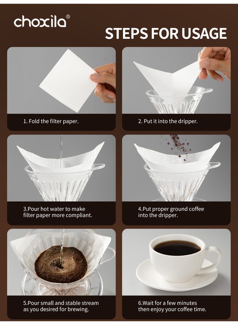 choxila 100pcs White Square V60 Coffee Filters, Disposable Filter Paper for Pour Over and Drip Coffee Maker, Coffee   Accessories for Home, Office, Afternoon Tea, Coffee Shops - Image 4